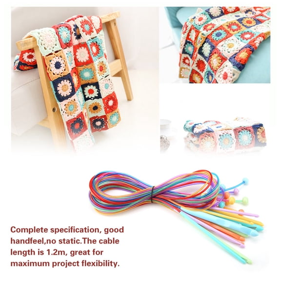YLSHRF Crochet Hooks with Cable, Knitting Needles with Cable,ABS Plastic Afghan Tunisian Crochet Hook Set with Cable Carpet Rug Weave Knitting Needles 12Pcs