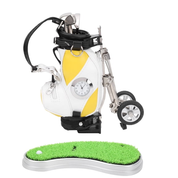 YLSHRF Mini Desktop Zinc Alloy Golf Bag Pen Holder With Lawn Base Clock Golf Pens Souvenir Gift,Golf Bag Pen Holder,Mini Golf Bag Pen Holder