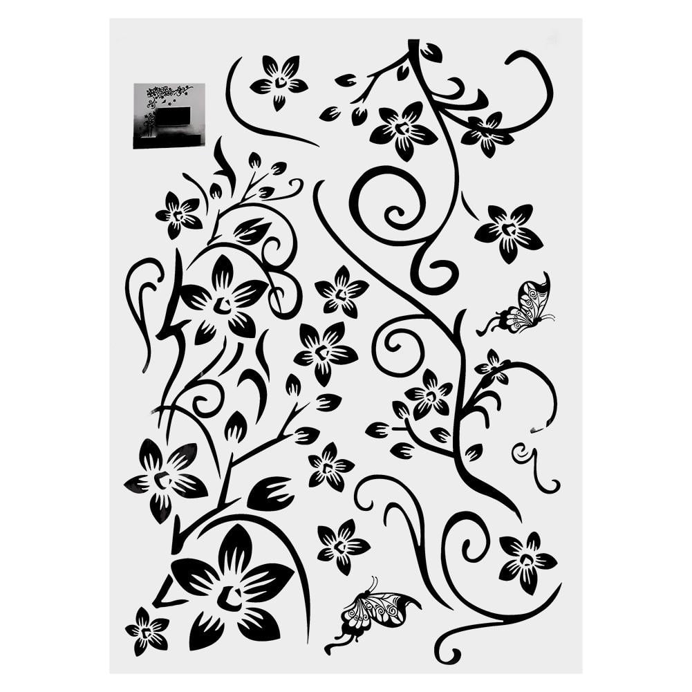 YLSHRF PVC Wall Sticker Black Flower Vine Vinyl Art Decal Living Room