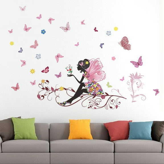 YLSHRF PVC Wall Sticker Fairy Flower Butterfly Vinyl Art Decal Girl bedroom Home Decor Removable, Room Wall Decal,Wall Decal