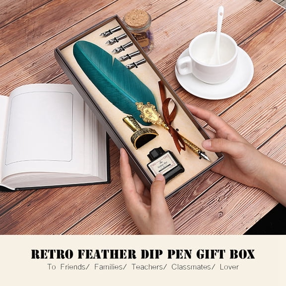 YLSHRF Quill-Pen,Retro Classical Fountain Pen Old European Style Dip Writing Pen Ink Bottle Set Gift Box, Sign Pen