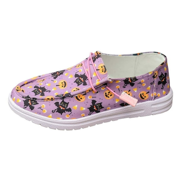 YLYL 2025 Women Halloween Canvas Sneakers Skeleton Pumpkin Printed Lace up Low Top Slip on Casual Flats Shoes