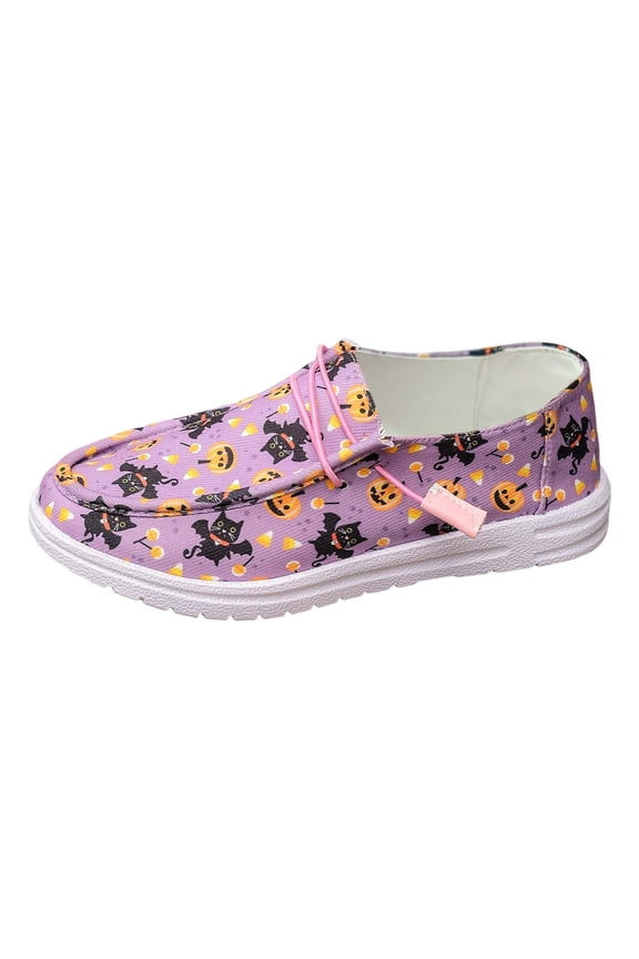2025 Women Halloween Canvas Sneakers Skeleton Pumpkin Printed Lace up Low Top Slip on Casual Flats Shoes