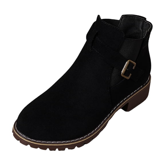YLYL 2025 Women Suede Ankle Boots Chunky Heels Round Toe Lug Sole Non Slip Fall Outdoor Boots