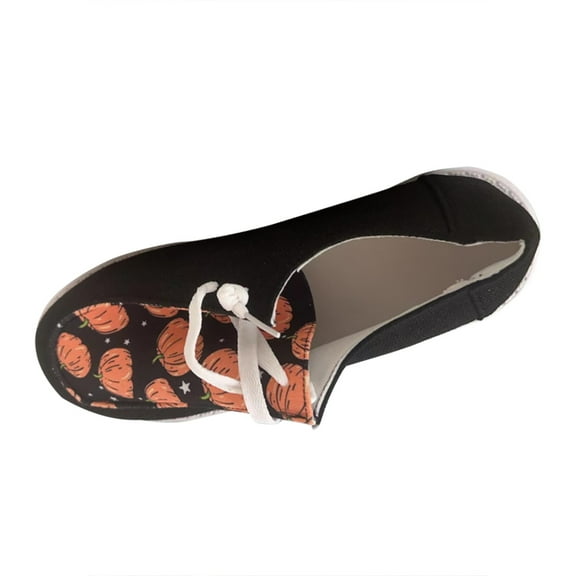 YLYL 2025 Women's Fashion Halloween Canvas Sneakers Skeleton Pumpkin Printed Lace up Casual Flat Slip-On Walking Shoes