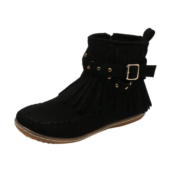 YLYL 2025 Womens Fringe Ankle Boots Round Toe Side Zipper Fashion Casual Winter Warm Short Booties