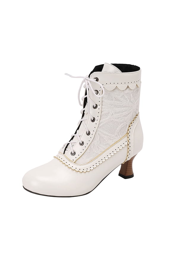 Ankle Boots Women Comfortable Low Mid Heel Round Closed Toe Western Cowboy Boots