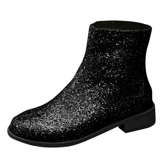 YLYL Ankle Boots for Women Sparkle Glitter Round Toe Chunky Heels Side Zipper Wedding Prom Dressy Shoes