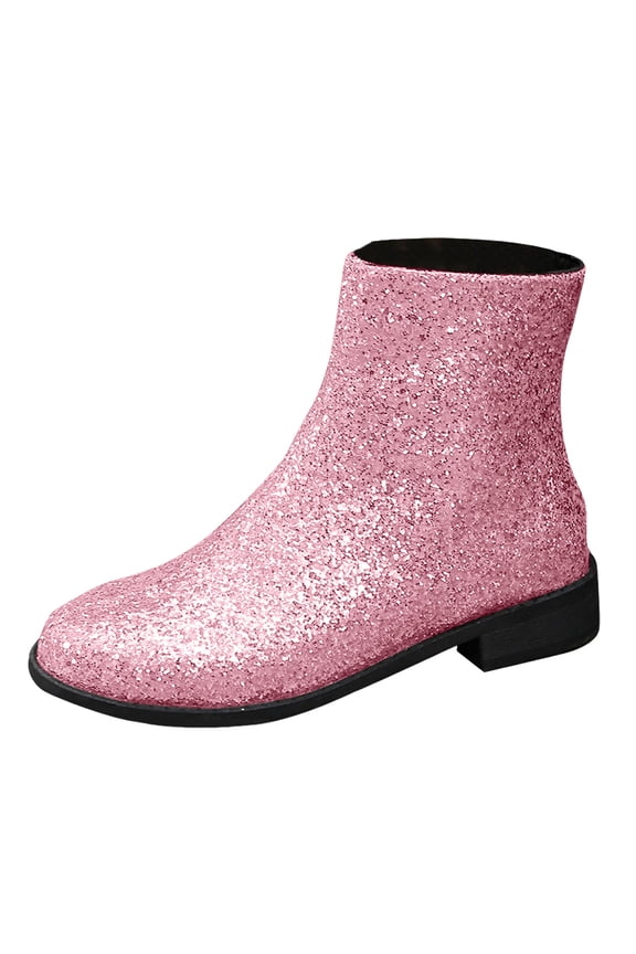 Ankle Boots for Women Sparkle Glitter Round Toe Chunky Heels Side Zipper Wedding Prom Dressy Shoes