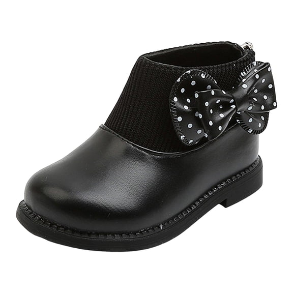 YLYL Baby Girls Boots Round Toe Flat Sole Non Slip Back Zipper Cute Polka Winter Boots