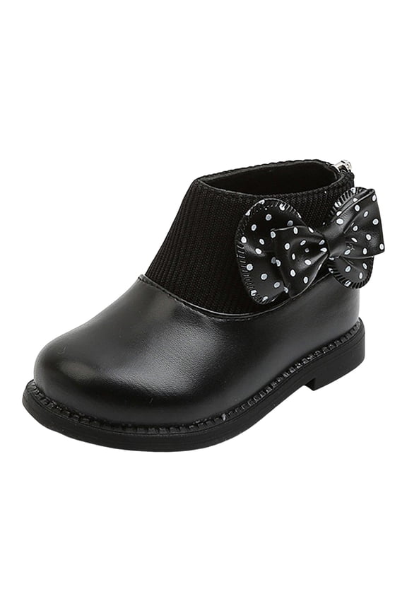 Baby Girls Boots Round Toe Flat Sole Non Slip Back Zipper Cute Polka Winter Boots