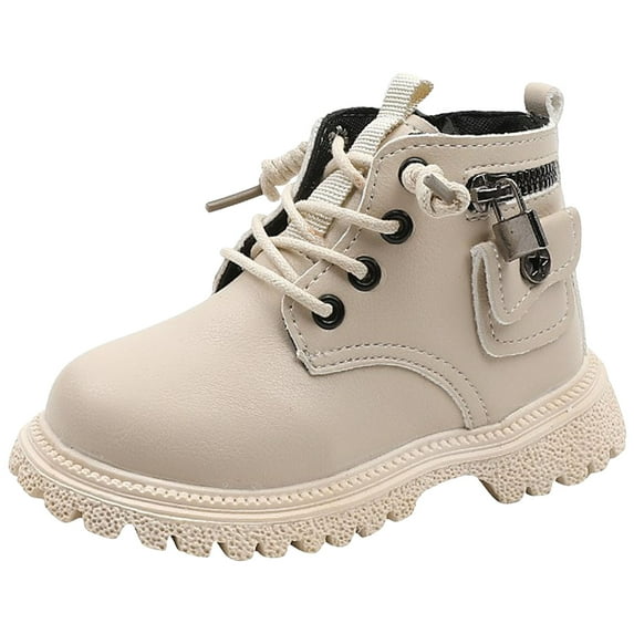 YLYL Baby Girls Work Boots Fashion Leather Lace-Up Soft Flat Ankle Snow Boots Fur Winter Shoes