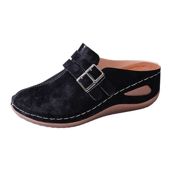 YLYL Backless Clogs for Women with Adjustable Hook Loop Arch Support Wedge Heel Slip on Comfortable Casual Mules