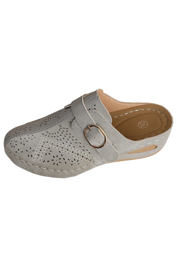 Backless Mules for Women with Adjustable Hook Loop Wedge Heel Arch Support Comfort Slip on Shoes
