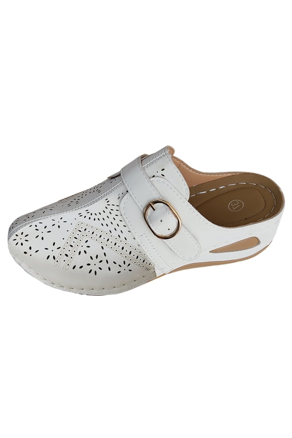 Backless Mules for Women with Adjustable Hook Loop Wedge Heel Arch Support Comfort Slip on Shoes