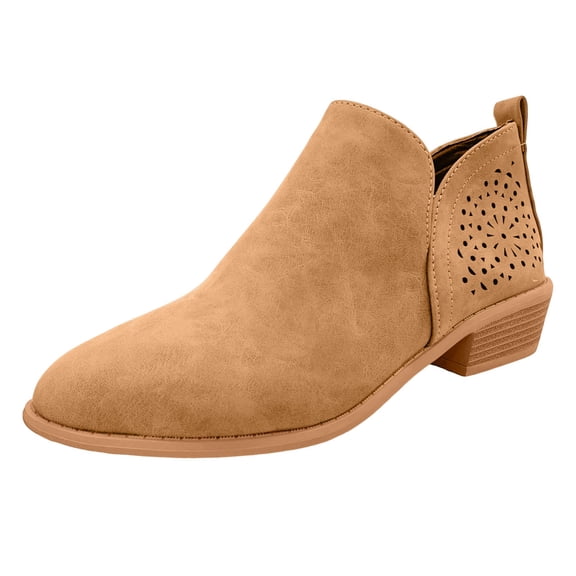 YLYL Ankle Boots for Women V Cutout Slip on Low Heel Western Casual Short Booties