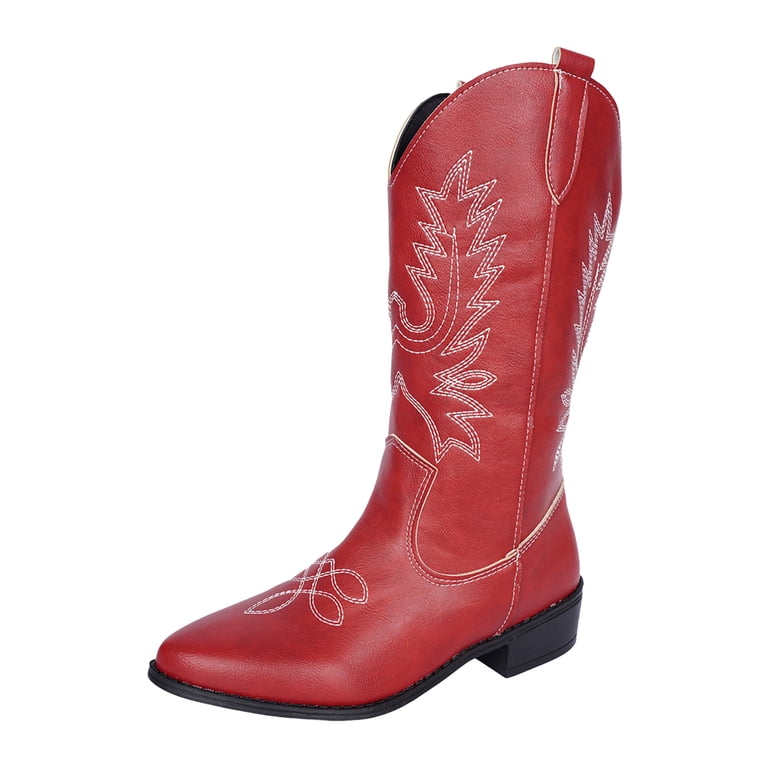 Amazon.com | Cowboy Boots for Women Cowgirl Mid Calf Western  Women\'s Red 1 Pointy Toe Faux Leather Western Cowgirl Mid Calf Boots main image 1