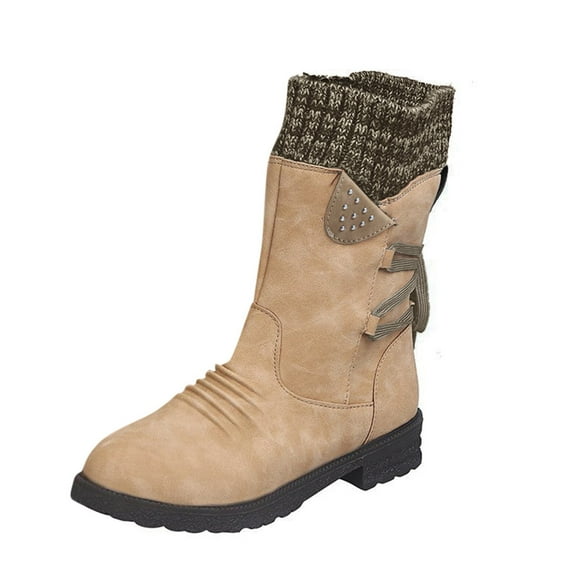 YLYL Boots for Women Wide Calf Retro Comfy Flat Bottom Combat Booties Outdoor Western Shoes