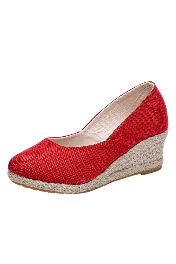 Canvas Espadrille Wedges Shoes for Women Wide Width Pumps Elegant Working Shoes