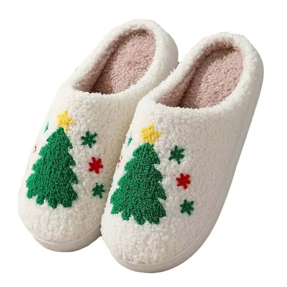 YLYL House Slippers for Women Men Reindeer Santa Claus Soft Plush Comfy Warm Fuzzy Slip on Winter Indoor Slippers