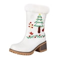 thumbnail image 1 of YLYL Christmas Women Mid Calf Boots Embroidery Fur Lined Chunky Block Heel Slip on Winter Snow Boots, 1 of 9