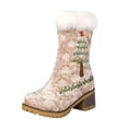 thumbnail image 1 of YLYL Christmas Women Mid Calf Boots Embroidery Fur Lined Chunky Block Heel Slip on Winter Snow Boots, 1 of 8
