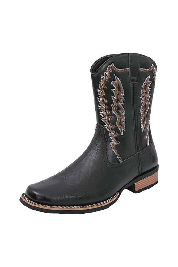 Cowboy Boots for Men with Wide Square Toe Western Retro Boot Durable Classic Fashionable Embroidered Pull On Slip Resistant Boots