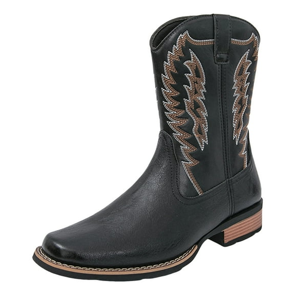 YLYL Cowboy Boots for Men with Wide Square Toe Western Retro Boot Durable Classic Fashionable Embroidered Pull On Slip Resistant Boots