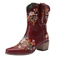 thumbnail image 1 of YLYL Cowboy Boots for Women Ankle Cowgirl Boots Western Flower Embroidered Square Toe Heel Stitched Retro Boots, 1 of 8