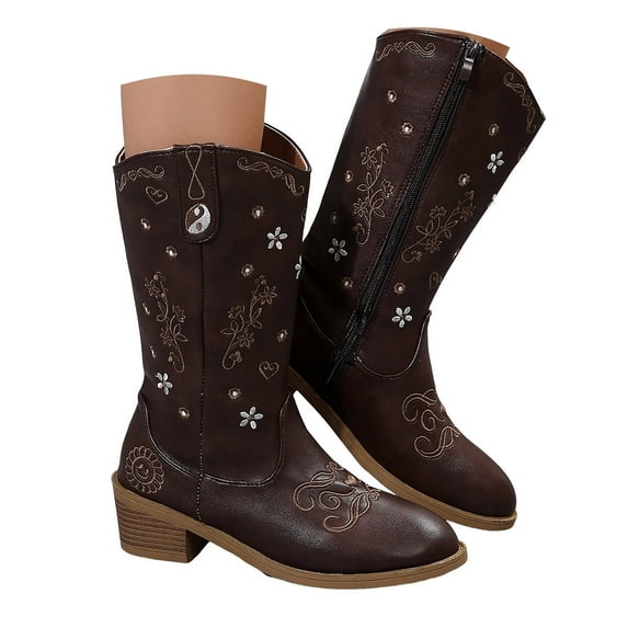YLYL Women's Cowgirl Cowboy Boots Snip Toe Heel Pull on Western Vintage Boots