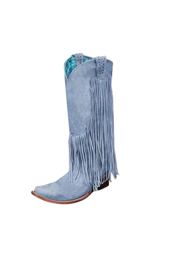 Cowboy Boots for Women Fringe Knee High Cowgirl Western with Classic Embroidery Pointed Toe Heel Weddings Parties