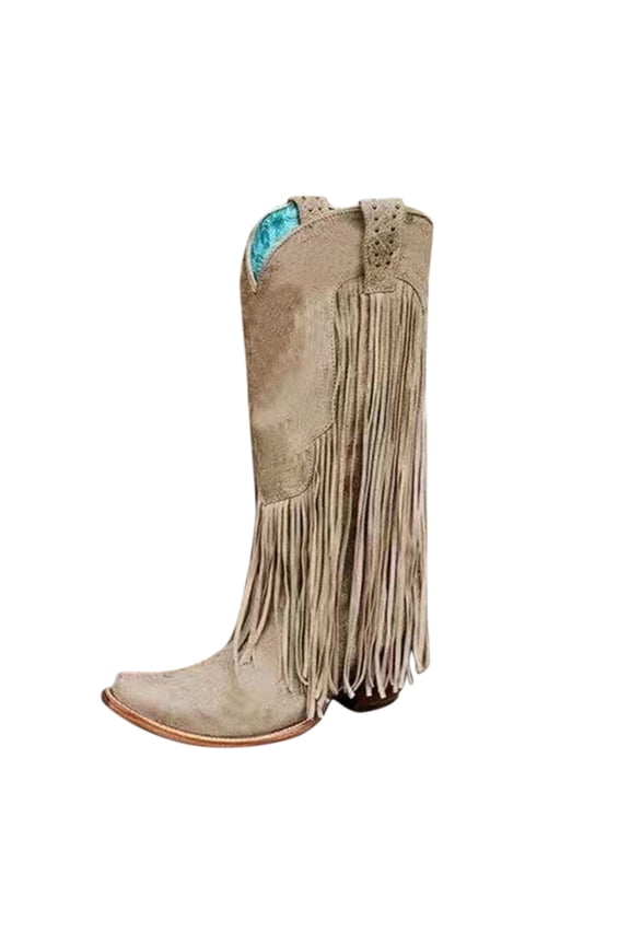 Cowboy Boots for Women Fringe Knee High Cowgirl Western with Classic Embroidery Pointed Toe Heel Weddings Parties