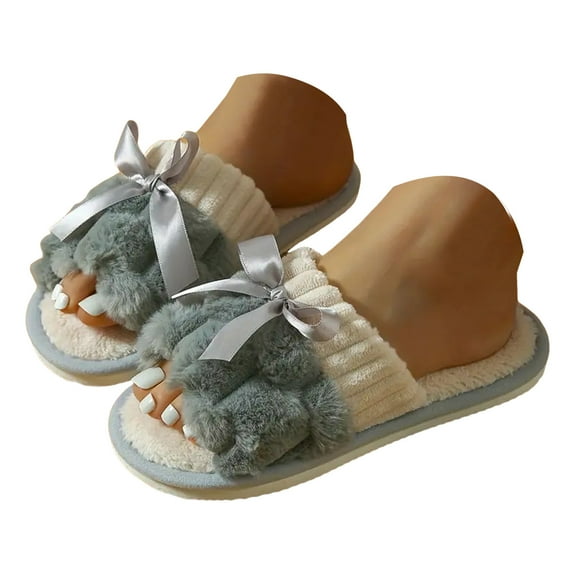 YLYL Cute Bow Slippers for Women with Memory Foam Open Toe Fuzzy House Indoor Outdoor Anti-Skid Soft Slippers Birthday Gifts