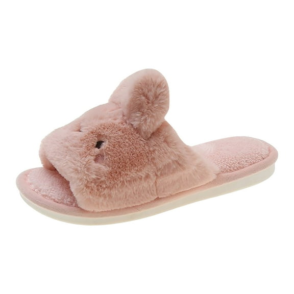 YLYL Cute Bunny Open-Toe Slippers Warm Winter Wear Soft Plush Comfort Stuff Cozy Fluffy Home Indoor House Shoes