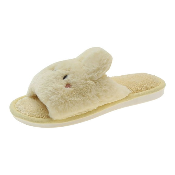 YLYL Cute Bunny Open-Toe Slippers Warm Winter Wear Soft Plush Comfort Stuff Cozy Fluffy Home Indoor House Shoes