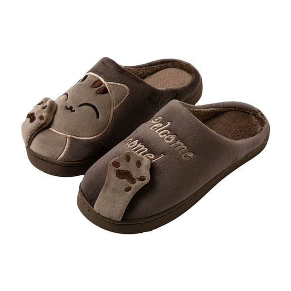 YLYL Cute Cat Slippers for Women Men Plush Slip on Winter Warm Bedroom Shoes Non Slip House Slippers