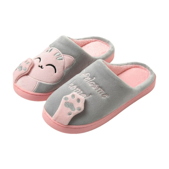 YLYL Cute Cat Slippers for Women Men Plush Slip on Winter Warm Bedroom Shoes Non Slip House Slippers