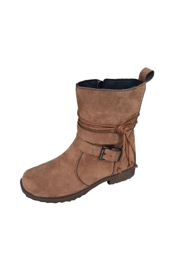 Fall Ankle Boot for Women Trendy Low Heel Winter Motorcycle Combat Riding Mid Calf Booties