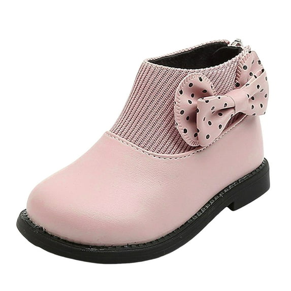 YLYL Baby Girls Boots Round Toe Flat Sole Non Slip Back Zipper Cute Polka Winter Boots