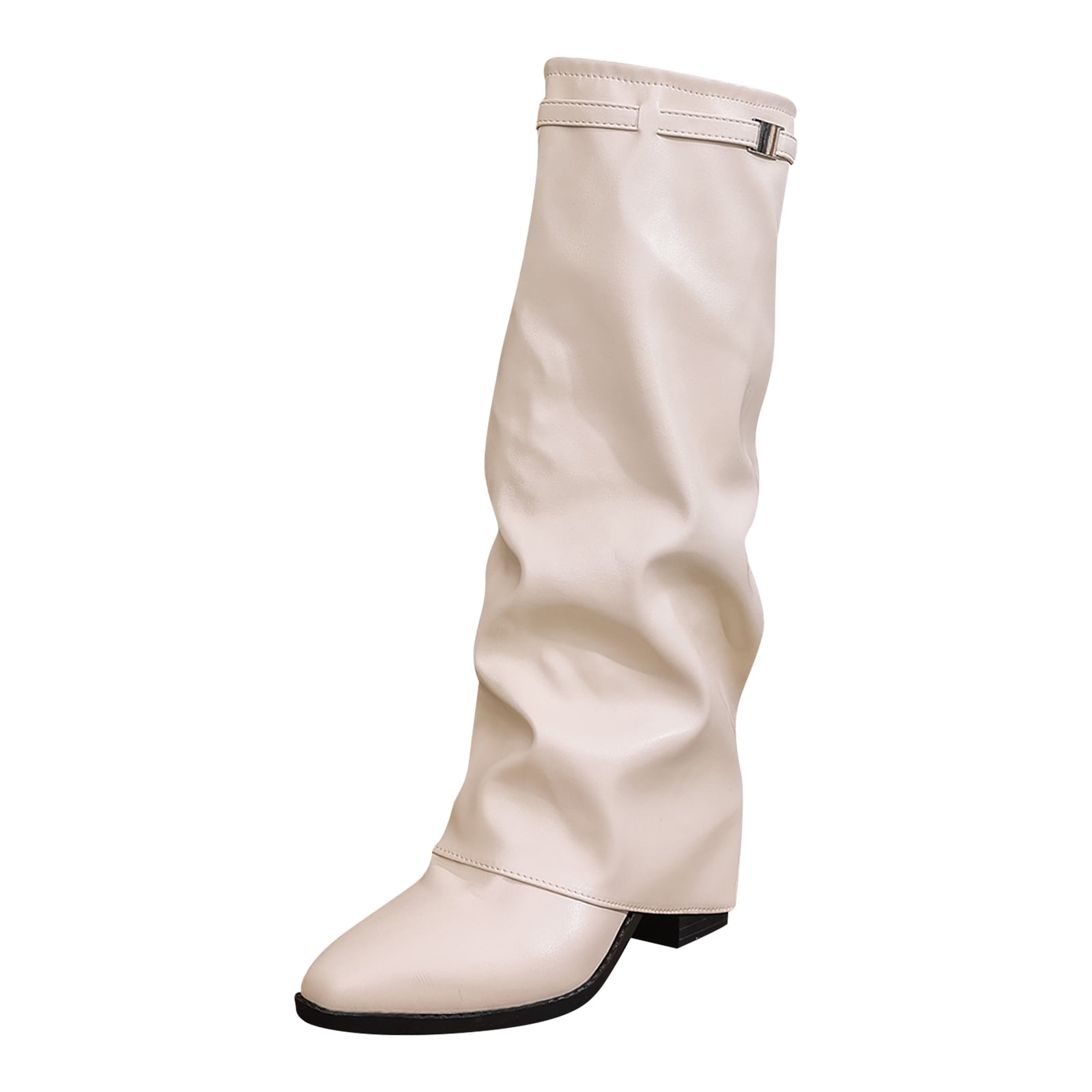 YLYL Fold over Wedge Boots for Women Knee High Zipper Round Toe Tall ...