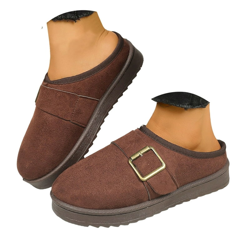 YLYL Fur Lined Clogs for Women Suede Winter Slippers Slip on Mules Footbed  Warm Home House Shoes - Main Image