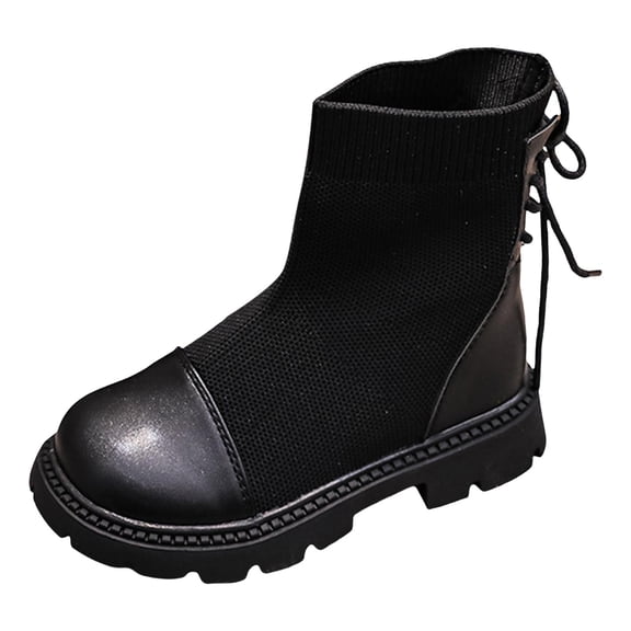 YLYL Girl's Knit Boots Round Toe Block Heels Socks Chelsea Elastic Mid Heel Lug Sole Non-Slip Sock Booties