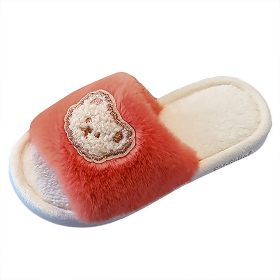 YLYL Girls Fluffy Slippers Kids Cute Fuzzy Open Toe Warm Fur Slides Cartoon Indoor Outdoor Shoes