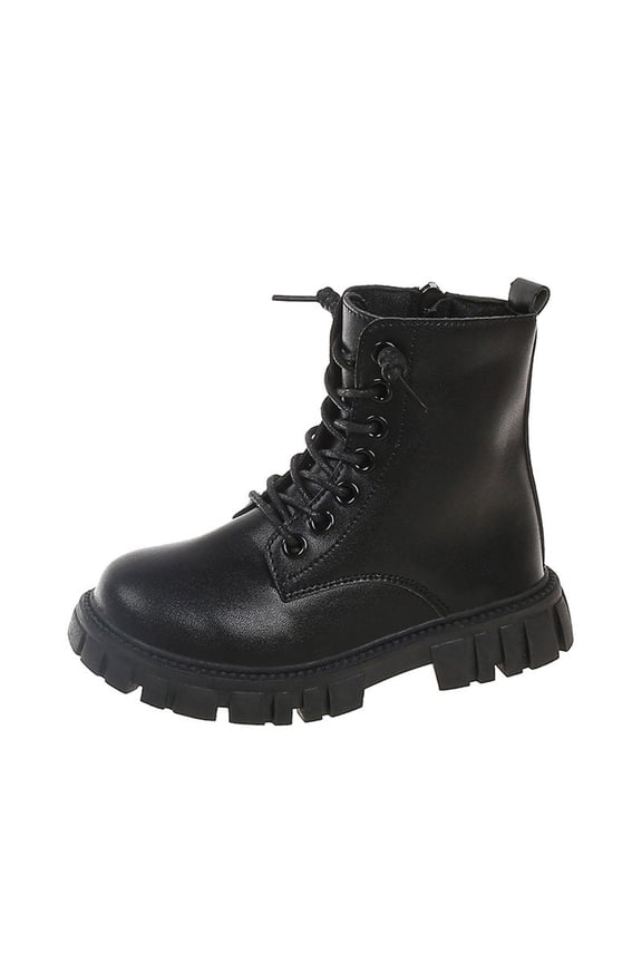 Girls Lace up Ankle Boots Leather Combat Riding Side Zipper Punk Goth Lug Sole Booties