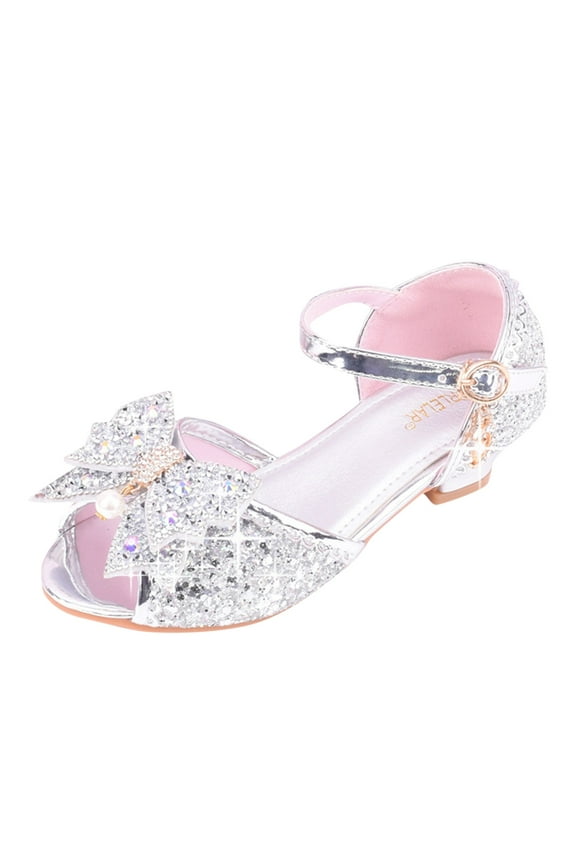 Girls Shoes Sparkle Mary Jane Low Heel Princess Flower Wedding Party Dress Shoes