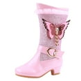 thumbnail image 1 of YLYL Girls Winter Warm Fur Boots Sparkle Rhinestone Lace Butterfly Mid Calf Boots, 1 of 9