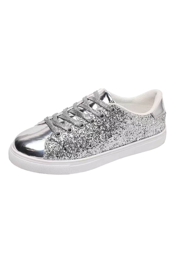 Women Glitter Sneakers Lace up Non Slip Lightweight Fashion Casual Walking Tennis Shoes