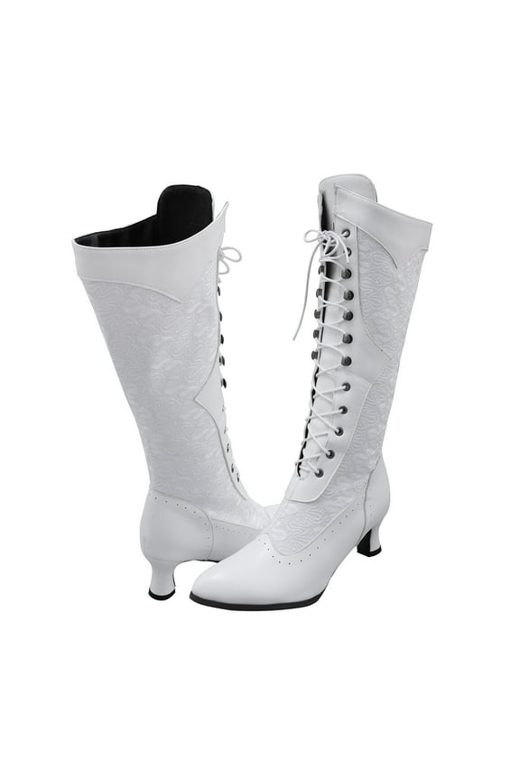 Goth Boots Renaissance Victorian Shoes Mid Calf Heels Lace up Witch Boot