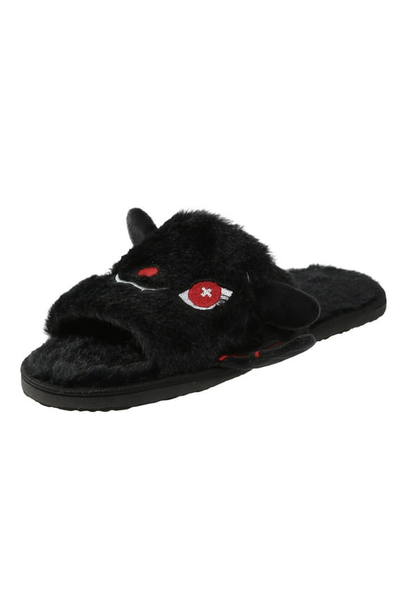 Halloween Bat Slippers Fuzzy Soft Plush Cozy Open Toe Indoor Outdoor Shoes for Men Women