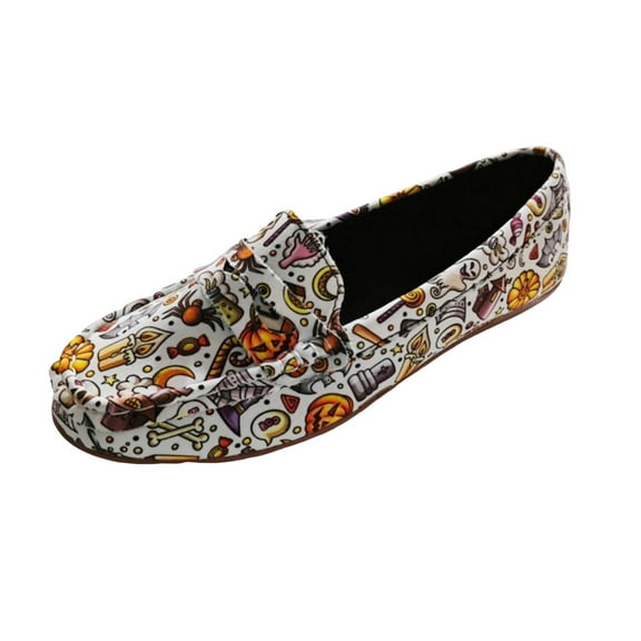 YLYL Halloween Loafers for Women Pumpkin Ghost Print Slip on Round Toe Lightweight Fashion Shoes